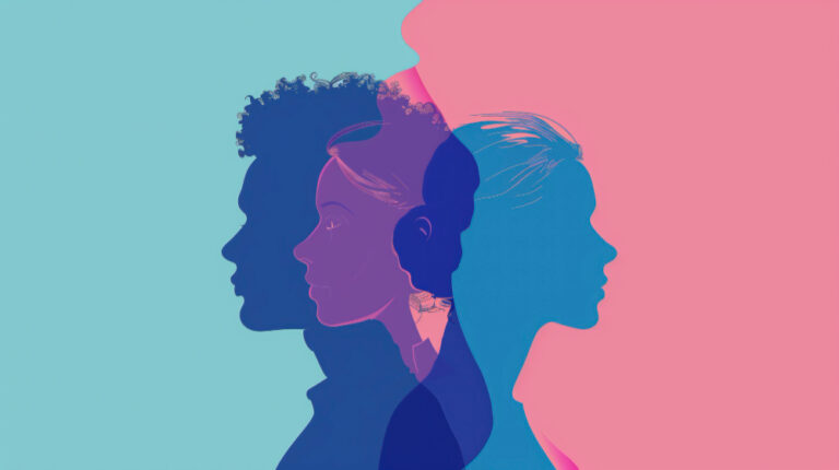 Illustrated silhouettes of multiple people layered together, representing diverse experiences and mental health support offered through therapy in Upland, CA.