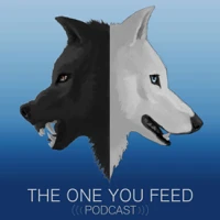 The One You Feed podcast logo featuring a black and white wolf illustration